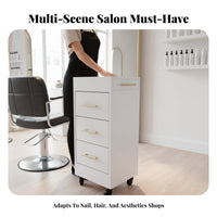 Mobile Design Multi-Drawer Styling Station 360° Swivel Casters Stylist Station with Tool Holder Large Storage Capacity Salon Trolley Space-Saving for Nail Technicians, Hairstylists, Hair Stylists, Barbershop, Spa, Dressing Room
