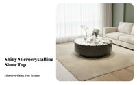 2 Pieces Italian Light Luxury Design Nesting Table Set Marble-Patterned Top Round Nesting Pair with Storage Modern Minimalist Design Living Room Centerpiece Multi-Functional for Small Apartment Dwellers, Homeowners, Families, Lounge Area, Office, Bedroom