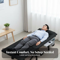 Foldable Design Padded Rest Lounger Built-in Pillow Folding Cot Integrated Mattress Reclining Chair Includes Carry Bag for Office Workers, Beachand Goers, Restping, Indoors, Travel, Camping