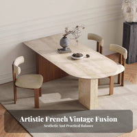 French Retro aesthetic Oval Table with Fluted Base Designer Inspired Racetrack Oval Table with Pillar Legs mid-centuryera Modern Design Dining Furniture Rounded Edges for Homeowners, Apartment Dwellers, Families, Living Room