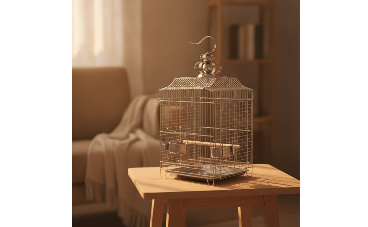 Bird Cage with Pull-out Tray Stainless Steel Hanging Bird Cage Easy to Clean Birdcage for Budgies, Finches