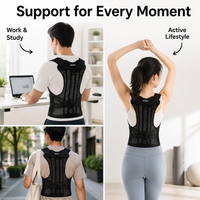 Travel Back Brace, Breathable Back Support with 5 Bones, Strong Posture Correction for Office & Computer, Unisex Mesh Textile