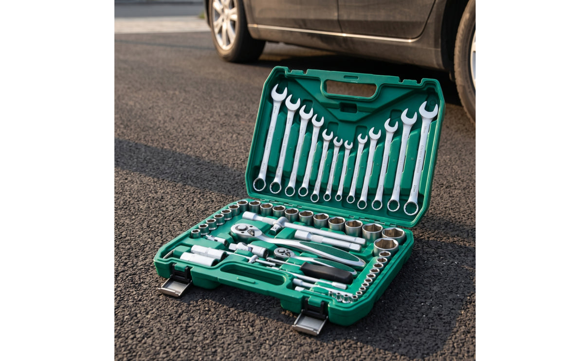 Socket Wrench Set with Case 72-Tooth Ratchet and Socket Set Portable Tools for Hobbyists, Vehicle Owners, Garage, Roadside Emergency