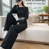 Wide Leg Trousers for Women UK with High Waisted Design, Casual in Blend Material, Loose Fit Pants for Everyday Wear