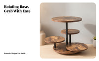 Rotating Display Stand Round Shelves Rustic Serving Stand Rounded Edges Wooden Cupcake Tiered holder
