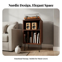Vinyl Record Storage Cabinet Open Shelving Vinyl Record Storage Console Stable Metal Frame Mid-Period Modern Turntable Stand for Living Room, Bedroom