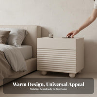 2 Drawers Fluted Drawer Nightstand Modern Design Ribbed Front End Table Spacious Storage Bedside Cabinet Curved Profile for Homeowners, Apartment Dwellers, Families, Guest Room, Small Areas, Hallway, Office