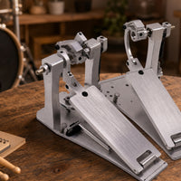Double Pedal with Twin Beaters Metal Double Bass Drum Pedal Brushed for Drummers, Beginners, Home Practice