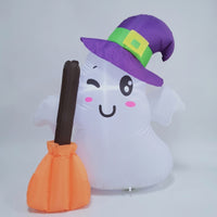 Illuminated Inflatable Ghost Yard Ghost with Witch Hat Cute Outdoor Decoration Built-in LED