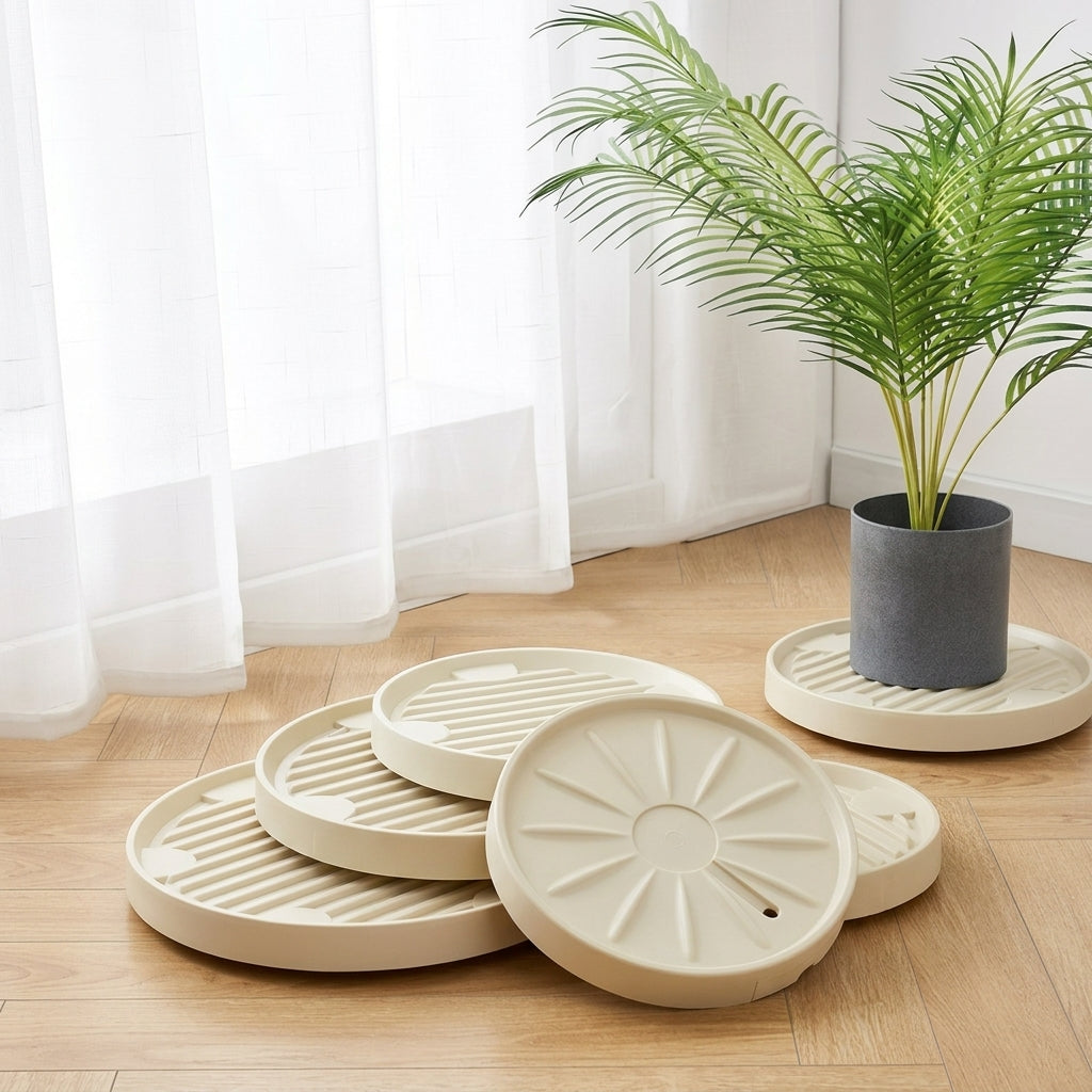 Outdoor Plant Stand with Caster Wheels, Heavy Duty Resin Plant Trolley and Pot Stand, Round Large Pot Tray with Drainage for Indoor Use