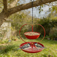 Heart-Shaped Hanging Bird Feeder with Chain Iron Bird Feeder with Two Bowls Two-partBowl Decorative for Gardeners, Garden, Backyard, Patio