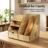 Desk Storage Organizer with Drawer, 3 Tier Desktop File Holder for Office, Multi Compartment Workspace Organization for Students