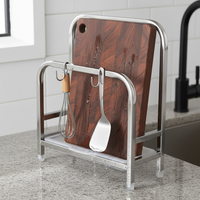 Thickened 304 Stainless Steel Cutting Board Holder with Lid Storage for Kitchen Countertop, No Installation Required