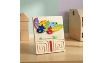 Natural Wood Finish 3-in-1 Learning Board Rounded Corners Child-Led Learning Wooden Learning Puzzle Colorful ABC Numbers Shapes Wooden Puzzle Removable for Preschoolers, Kids