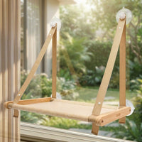 Wooden Cat Hammock Window Cat Perch, Suction Cup Cat Hammock Mounting, Wood Frame and Mesh Bed for Indoor Cat Window Sill
