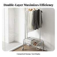 On Wheels Mobile Garment Stand Large Capacity Freestanding Garment Rack Easy Assembly Rolling Clothes Rack Heavy Duty for Retail Shop Owners, Apartment Dwellers, Homeowners, Small Areas, Bedroom, Dorm Room, Entryway
