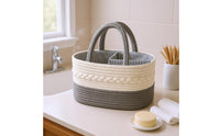Braided Cotton Rope Basket Loop Handles Woven Storage Basket Striped Lining Neutral Tones