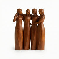 Carved Resin Figurine with Wood-Grain Look Modern Sculpture of Female Figures Decorative Tabletop Figurine Artistic for Women, Bedside Table