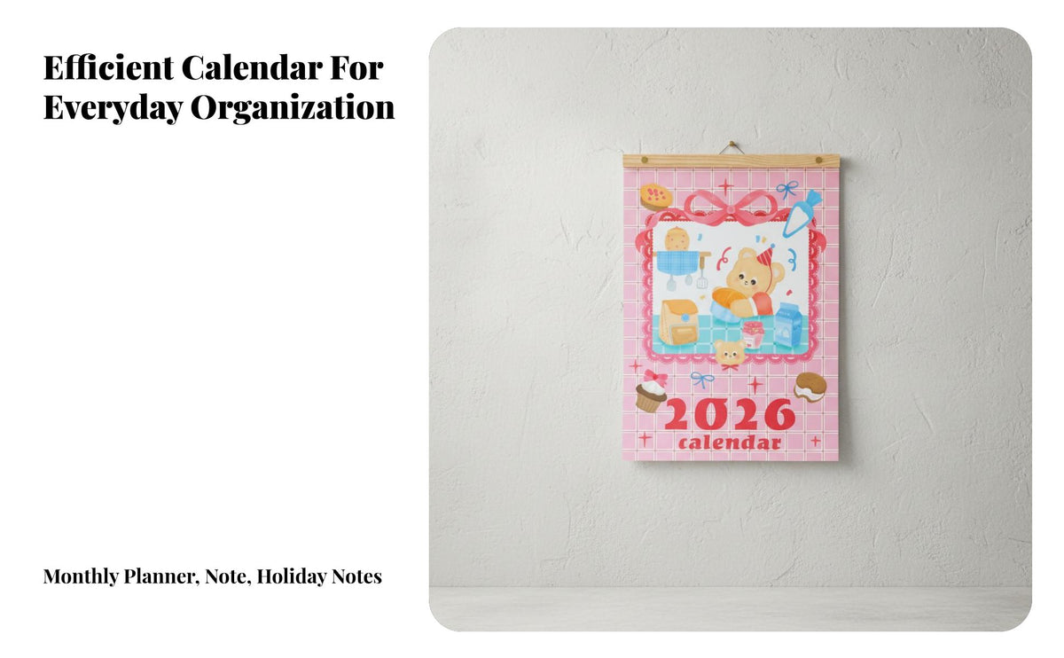 2026 Wall Calendar, Large Cartoon Monthly Planner, Cute Hanging Note Calendar for Home Office