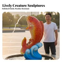Creature Water Spitter Statue Luminous Animal Water Feature Statue Weather-Resistant Fiberglass Pond Spitter for Gardeners, Amusement Parks, Gardens