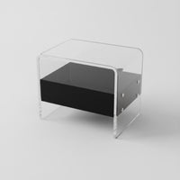Minimalist Design two-level Transparent Cabinet Modern design 2-Tier Transparent Stand space-saving Size Bedside Table Rounded Corners for Young Adults, homeowners, Apartment Dwellers, Bedroom, Small areas, Living Room, Office