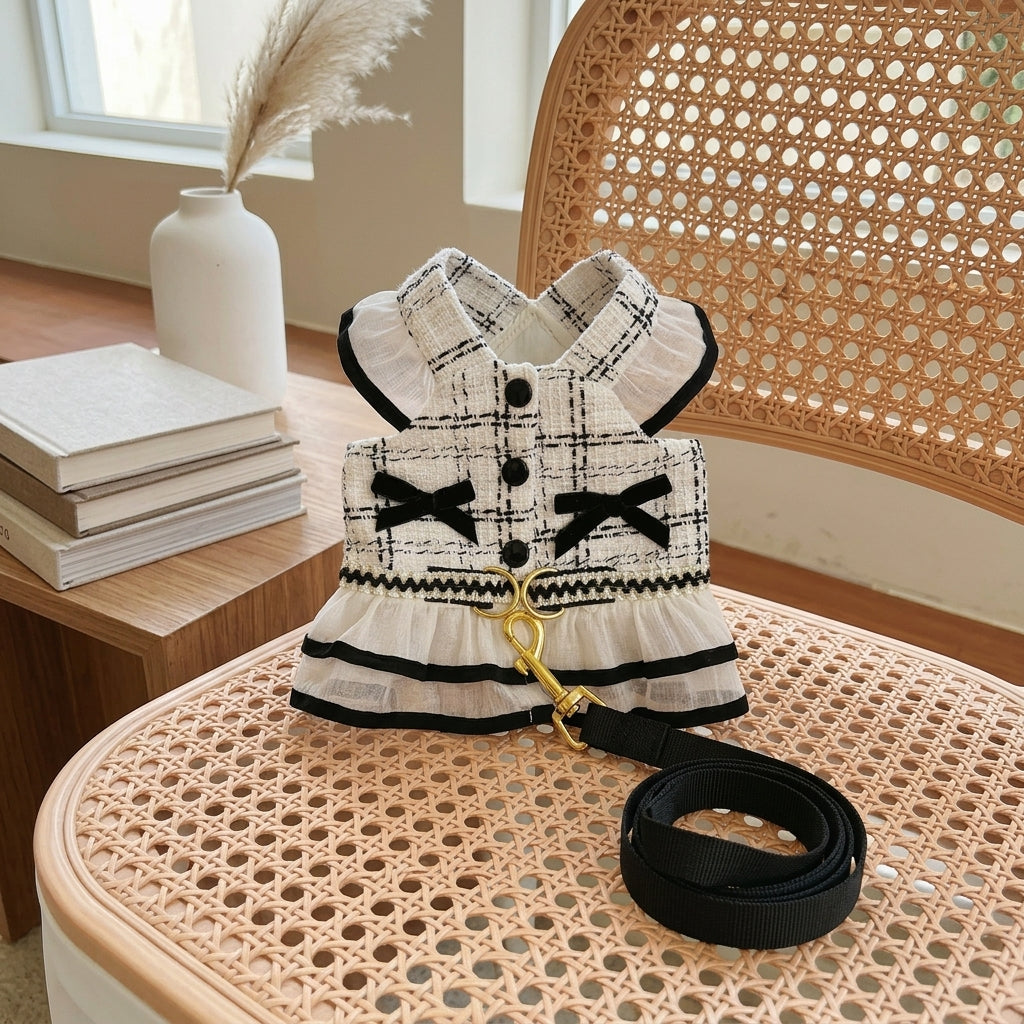 Dog Harness and Cat Harness Set with Leash, French Style Dog Clothes and French Style Cat Clothes, Spring Summer Puppy Kitten Outing Apparel