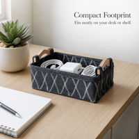 Felt Storage Basket with Wooden Handle for Desktop Organization