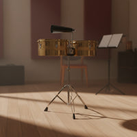 Timbales with Stand and Cowbell Metal-cover Timbales Adjustable Drum Set with Stand for Percussionists, Drummers, Stage, Rehearsal