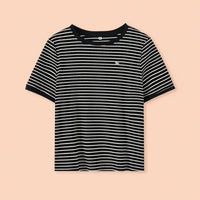 Oversized T Shirts for Women with Contrast Stripe Design, Ladies Summer Tops in Ribbed Knit Material, Going Out for Daily Wear