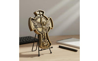 Archangel Sculpture Antique Finish Religious Resin Ornament Carved Detail Home Decor for Office