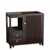 Mobile Tea Station Solid Wood Construction Multi-Tier Rolling Cart on Wheels