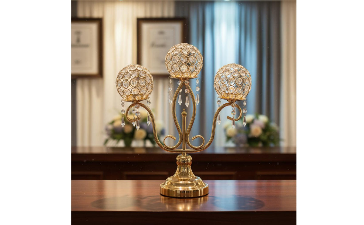 European Design Gold Crystal Candelabra Metal Plated Gold Candle Candelabra Gift Choice for Wedding