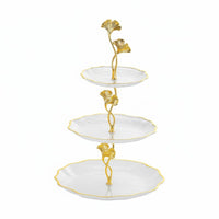 Elegant Design Afternoon Tea Stand Versatile Use Multi-Layer Fruit Plate Gold Trim Tiered Serving Stand Easy to Clean for Living Room, Coffee Table, Parties, Weddings