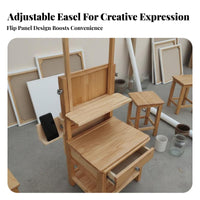Adjustable Height Solid Wood Artist Bench Multi-Purpose Multifunctional Drawing Bench Space Saving Wooden Art Easel Stool Patented Design for Artists, Painters, Beginners, Classroom, Home