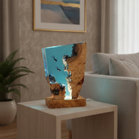 Sea Resin Night Light Hand-Crafted Diver Night Light Handmade Resin-Fused Hardwood Lamp for Divers, Bedside Table, Nightstand, Desk