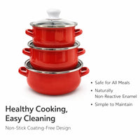 Enamel Soup Pot Set, Korean Cooking Pot, Double Handles Stew Pot, Flat Bottom Enamelware Cookware, Compact Household Kitchen Use
