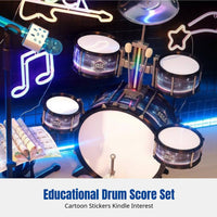 Jazz Drum Set for Children, Musical Toy, Beginner Percussion, Home Practice, Sound & Light, Stool, Microphone