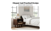 Retro Aesthetic Nightstand with Rattan Drawer Minimalist Design Rattan Front End Table Ample Storage Household Furniture Raised Legs for Homeowners, Renters, Students, Bedroom, Small Areas, Guest Room, Apartment