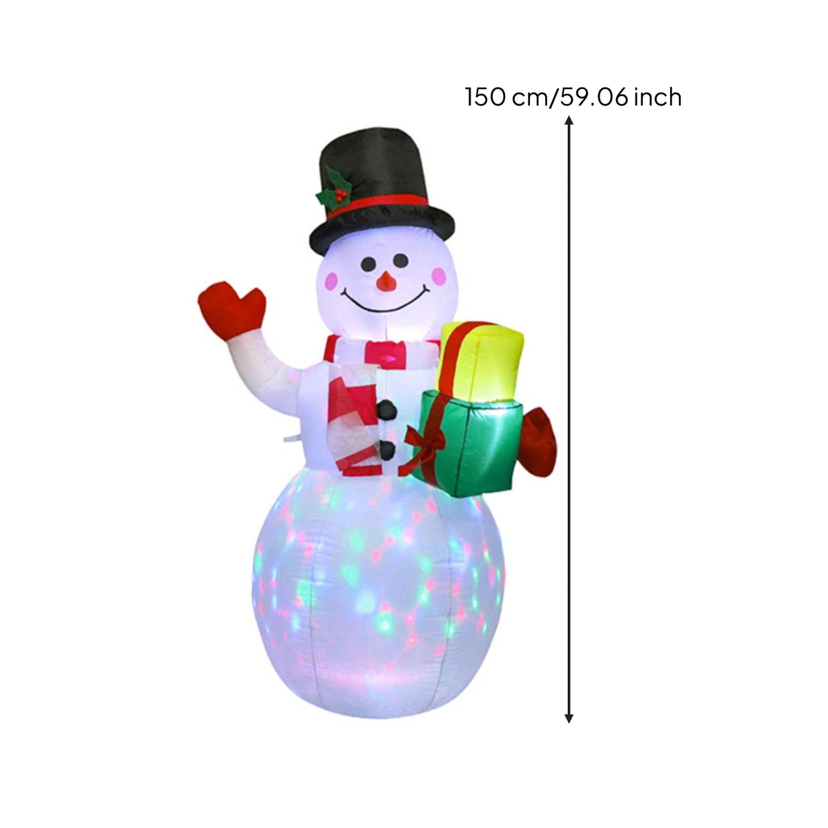 Multicolor Inflatable Snowman with Gift Boxes Outdoor Christmas Inflatable Snowman Illuminated Lawn Decoration Light-up for Yard, Patio