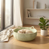 Raised Rim Basket Cat Bed Open Top Woven Cat Nest