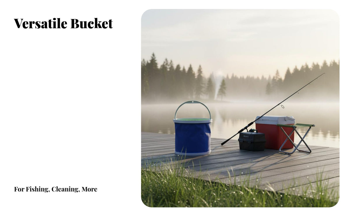 Foldable Bucket Space-Saving Camping Fishing Bucket Versatile Foldable Water Pail for Anglers, Tourists, Car Washing, Travel