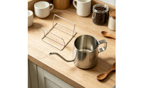 Polished Finish Gooseneck Coffee Kettle Rectangular Handle Pour over Kettle Open Top Brew Gear Wire Stand