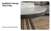 Sintered Stone Top Two-Tier Exposed-Frame Side Table Space-Saving Two-Level Occasional Table Scratch Resistant Nightstand Sturdy and Stable for Apartment Dwellers, Homeowners, Interior Design Enthusiasts, Living Room, Bedroom, Small Areas, Home Office