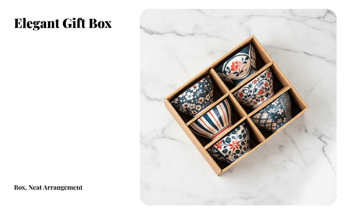 Japanese Ceramic Bowl Plate Set Gift Box, Floral Pattern Tableware for Events