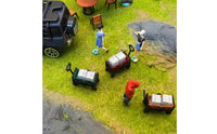 1/64 Scale Camping Wagon Resin Material Miniature Pull Cart Model Weathered Finish Tiny Hand Trolley Miniature Model for Hobbyists, Collectors