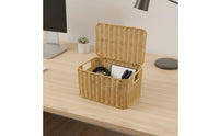 Wicker Storage Basket with Lid Rectangular Woven Basket with Lid Handwoven Lidded Storage Container for Students, Closet, Bedroom, Dorm Room