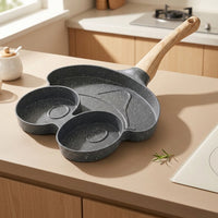 Frying Pan for Induction Hob and Gas, Clover Shape 4 Hole Pancake Pan with Wood Handle, Aluminum Alloy Egg Cooker and Egg Pan, Breakfast Pan