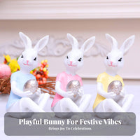 Cute Design Easter Bunny Figurine Vivid Details Bunny Holding Egg Ornament Great Gift Idea Resin Rabbit Statue Rustic Charm for Children