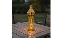 Perforated Metal Lantern LED Hollow-out Lantern Long-Lasting Safe for Tabletop, Patio