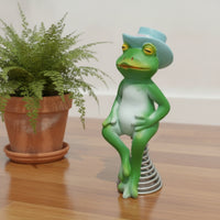 Resin Frog Statue with Spring Cute Frog Figurine Whimsical Sculpture Outdoor for Flowerpot